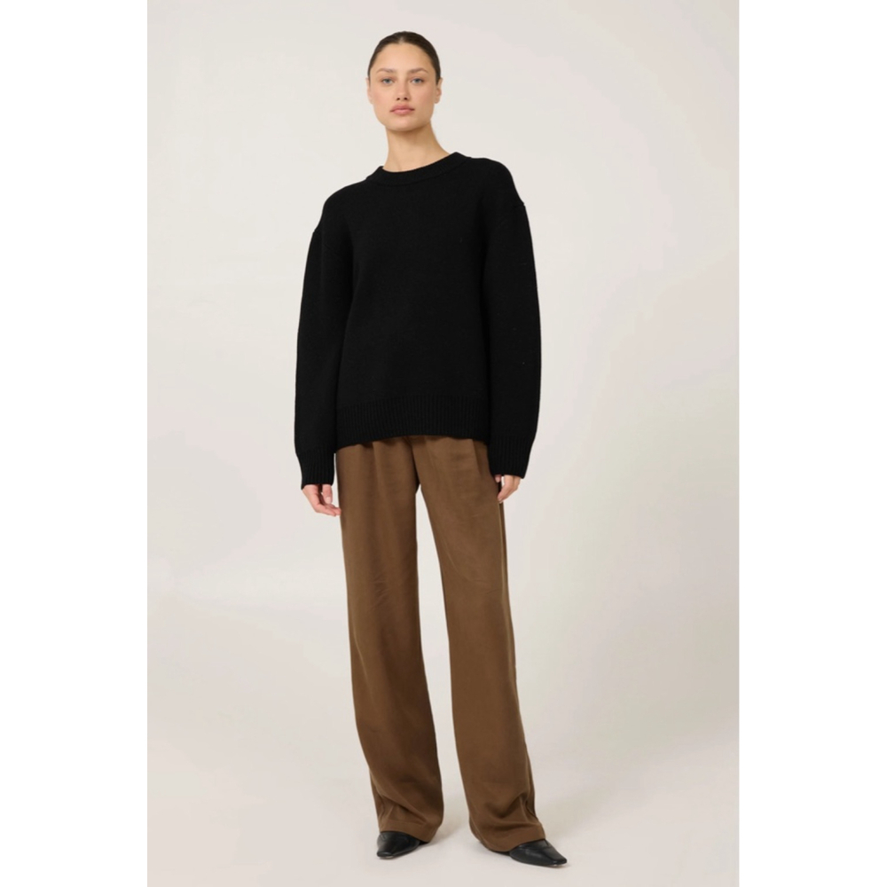 ONE GREY DAY Cashmere Blend Sweater Knit Slouchy Black Crew Neck XS Preppy